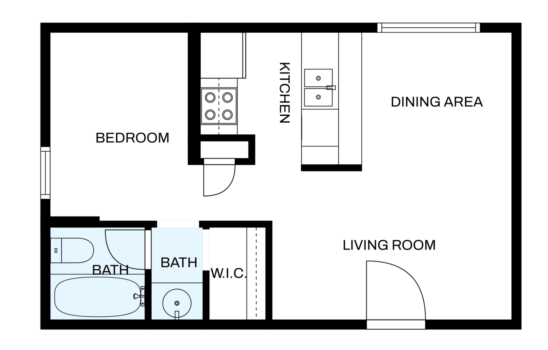 Typical 1BR/1BA unit floor plan